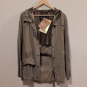 Barbour Women's Heritage Summer Durham Hooded Jacket in Washed Linen NWT Sz 10
